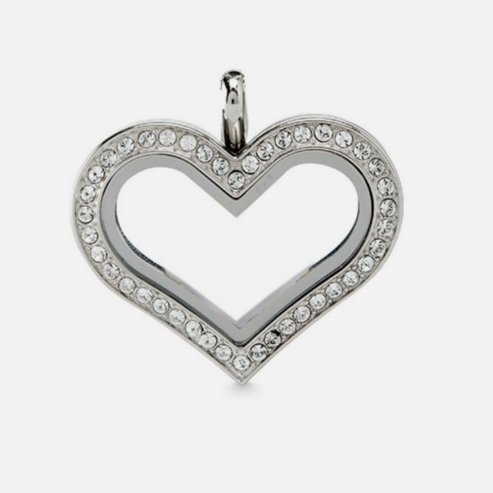 Origami Owl Silver Heart Floating Locket with Clear Crystals